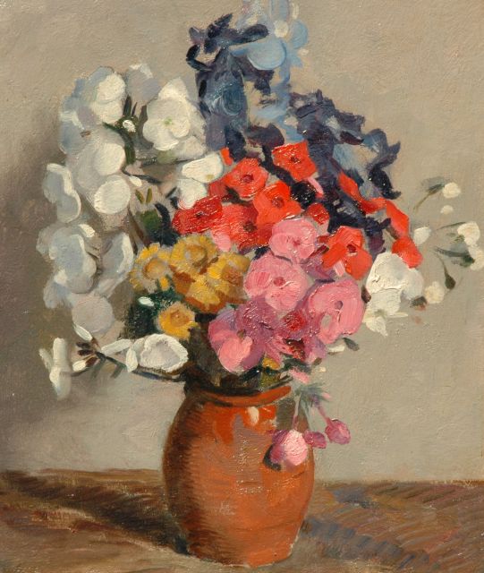 Ed Gerdes | Phloxen, olieverf op schildersboard, 31,6 x 27,2 cm, gesigneerd verso en verso gedateerd 1925