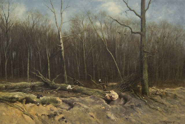 Piet Schipperus | Houthakkers aan het werk, olieverf op doek, 55,3 x 80,9 cm, gesigneerd r.o.