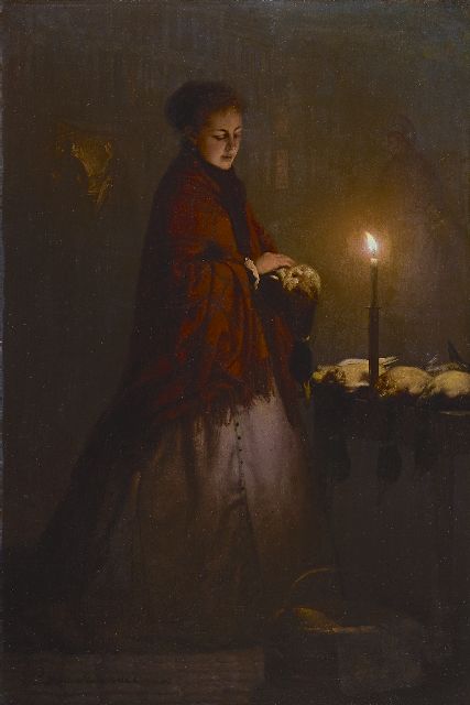 Petrus van Schendel | Bij de wildstal op de Groenmarkt in Den Haag (alleen tezamen met pendant van 'Wildverkoper' 14606), olieverf op paneel, 45,0 x 30,3 cm, gesigneerd l.o. en gedateerd 1868