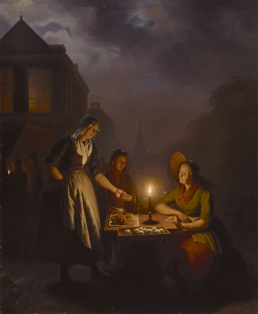Petrus van Schendel | Avondmarkt, olieverf op paneel, 75,3 x 62,5 cm, gesigneerd l.o. en te dateren ca. 1846-1850