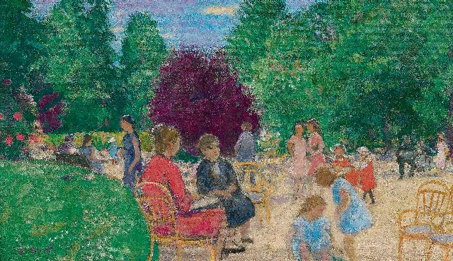 François Gall | Dans le parc, olieverf op doek, 27,2 x 46,2 cm, gesigneerd l.o.