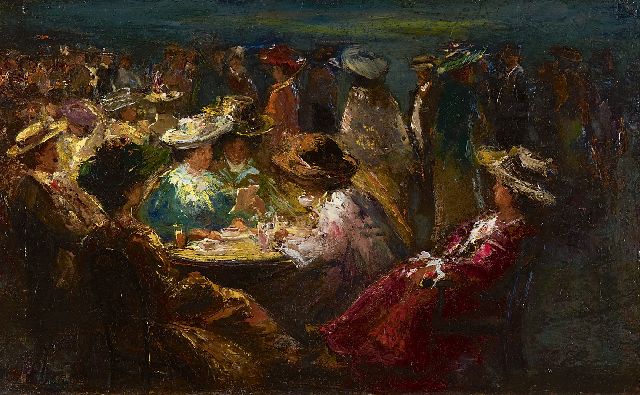 Frans Helfferich | Terras bij avond, olieverf op paneel, 24,8 x 40,0 cm