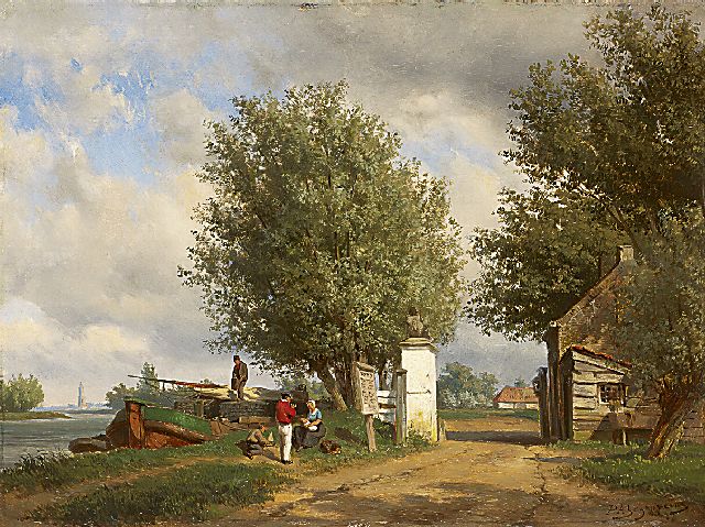 Piet Schipperus | Zondagmiddag aan het water bij Rhenen, olieverf op paneel, 40,6 x 54,8 cm, gesigneerd r.o.