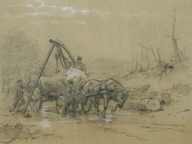 Eerelman O.  | Bedrijvigheid met een mallejan, krijt op papier 45,0 x 57,1 cm