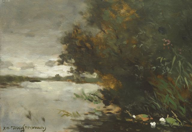 Jan Hendrik Weissenbruch | Veenplas bij buiig weer, olieverf op papier op paneel, 27,6 x 40,2 cm, gesigneerd l.o.
