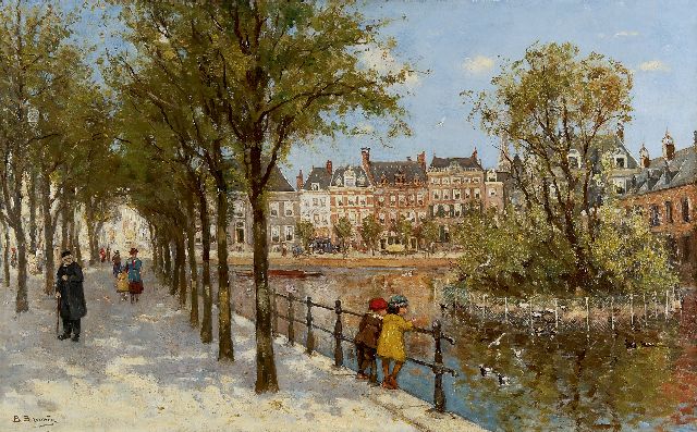 Barend Brouwer | Gezicht op de Hofvijver, Den Haag, olieverf op doek, 49,9 x 80,1 cm, gesigneerd l.o.