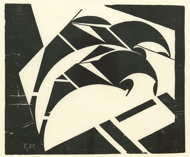 Thijs Rinsema | Springende paarden, linosnede op Japans papier, 22,5 x 27,0 cm, gesigneerd l.o. met initialen in de plaat en te dateren jaren 70 (geautoriseerde herdruk)