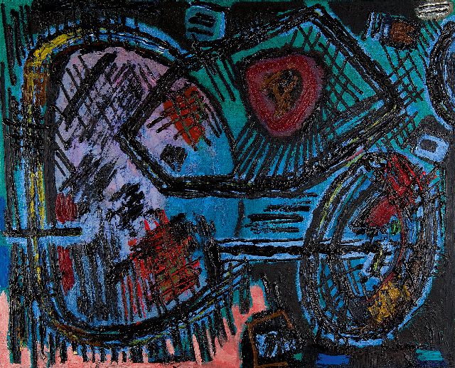 Willem Hussem | Compositie 1959, olieverf op doek, 80,4 x 100,2 cm, gesigneerd verso en verso gedateerd '59