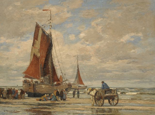 Wilhem Hambüchen | Visafslag op het strand van Katwijk, olieverf op doek, 60,6 x 80,4 cm, gesigneerd l.o.