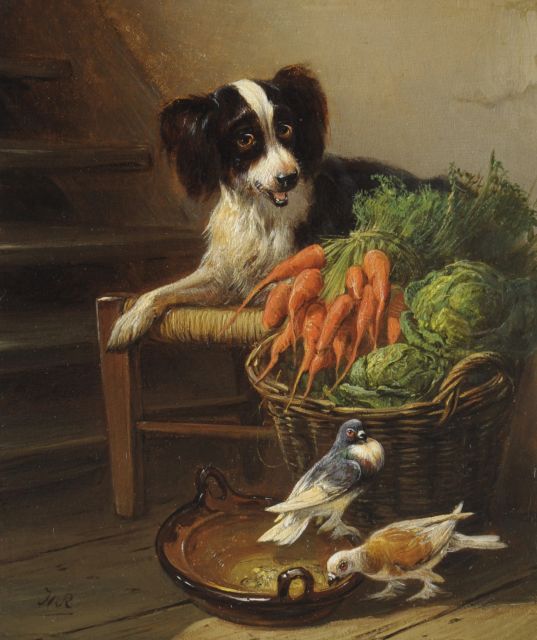 Henriette Ronner-Knip | Onverwacht bezoek, olieverf op paneel, 18,9 x 15,9 cm, gesigneerd l.o. met initialen