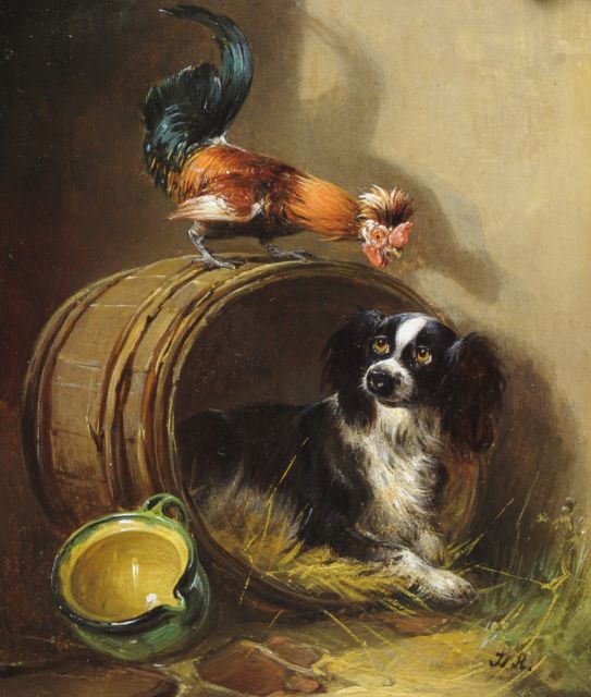 Henriette Ronner-Knip | Bij het ochtendkrieken pendant 16079, olieverf op paneel, 18,9 x 15,8 cm, gesigneerd r.o. met initialen