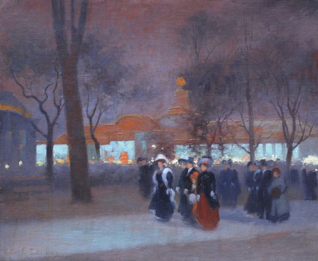 Jules Ernest Renoux | Parijs bij avond, olieverf op doek op board, 46,4 x 55,6 cm, gesigneerd l.o.