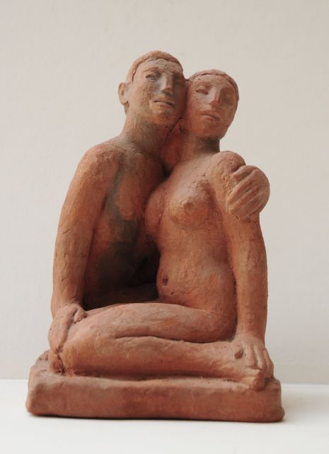 Leslie Harradine | Geliefden, terracotta, 15,8 x 10,3 cm, gesigneerd op zijkant basis en gedateerd '48 op zijkant basis