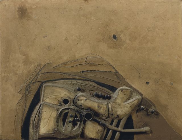 Jaap Wagemaker | Bronsgroen, gemengde techniek op jute op paneel, 76,0 x 99,5 cm, gesigneerd r.o.