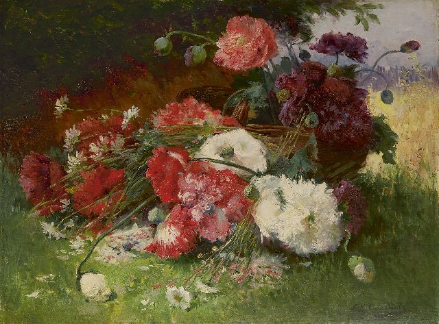 Eugène-Henri Cauchois | Bloemstilleven met papavers en margrieten, olieverf op doek, 60,4 x 81,3 cm, gesigneerd r.o.