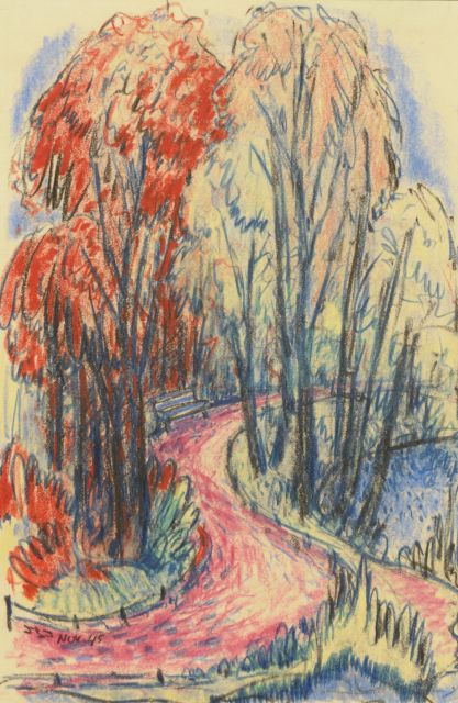 Simon Steenmeijer | Noorderplantsoen in Groningen, krijt op papier, 47,3 x 32,3 cm, gesigneerd l.o. met initialen en gedateerd nov. '45