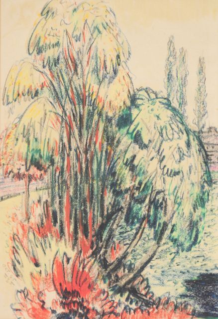 Simon Steenmeijer | Noorderplantsoen, Groningen, krijt op papier, 48,0 x 32,3 cm, gesigneerd l.o. met initialen en gedateerd oct. '45