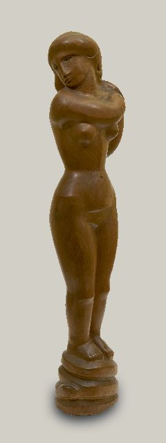 Nel Klaassen | Eva staand op de slang, hout, 52,6 x 12,2 cm, gesigneerd met monogram op onderzijde en te dateren ca. 1928