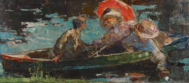 Rob Graafland | Spelevaren op een zomerdag, olieverf op doek, 45,1 x 101,0 cm, gesigneerd l.o. met monogram