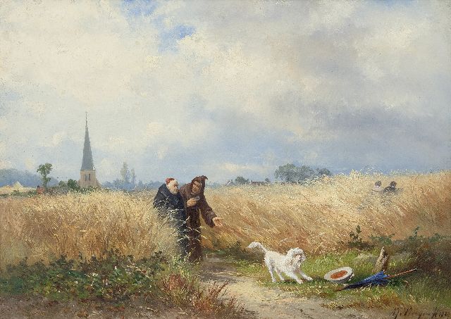 Albert Jurardus van Prooijen | De verstoorde vrijage, olieverf op paneel, 34,8 x 49,4 cm, gesigneerd r.o. en gedateerd 1884