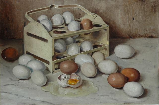 Willem Elisa Roelofs jr. | Eierrekje, olieverf op schildersboard, 30,1 x 44,9 cm, gesigneerd r.m.