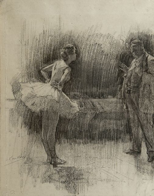 Nicolaas van der Waay | De opstandige ballerina, zwart krijt op papier, 54,7 x 42,5 cm, gesigneerd l.o.