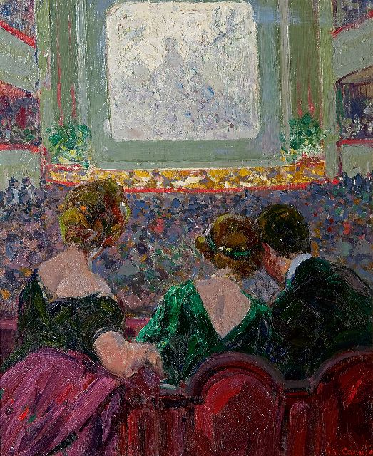 Ulisse Caputo | In het cinematheater, olieverf op paneel, 41,1 x 33,0 cm, gesigneerd r.o.