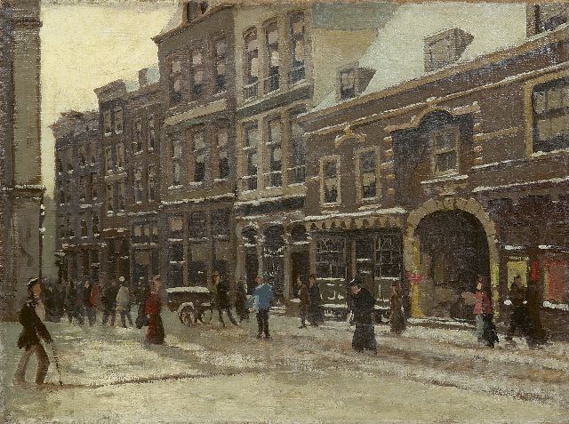 Tinus de Jongh | Amsterdams stadsgezicht met het Beurspoortje, olieverf op doek, 30,4 x 40,3 cm