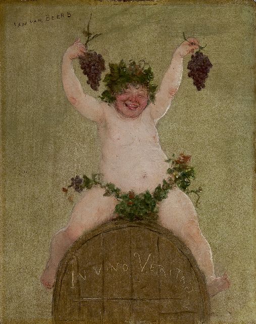 Jan Marie Constantin van Beers | In vino Veritas, olieverf op paneel, 29,4 x 23,4 cm, gesigneerd l.b.