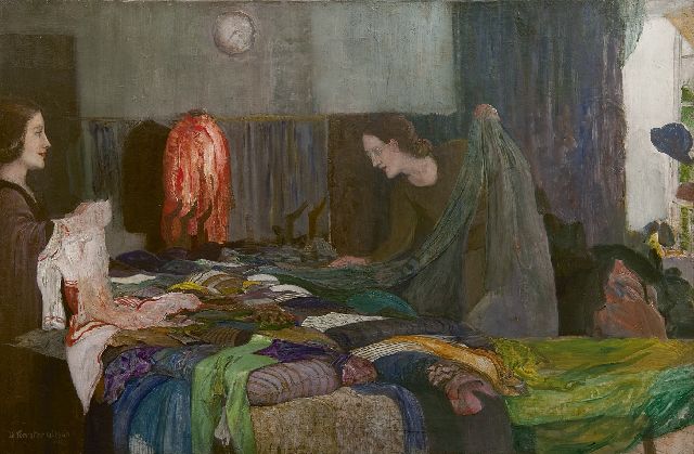 David Forrester Wilson | Stoffen uitzoeken, olieverf op doek, 50,7 x 76,3 cm, gesigneerd l.o. en gedateerd 1943