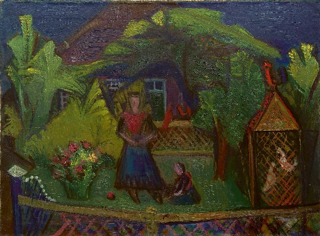 Roelof Frankot | Vrouw met kind in Staphorst, olieverf op doek, 60,2 x 80,4 cm, te dateren ca. 1948