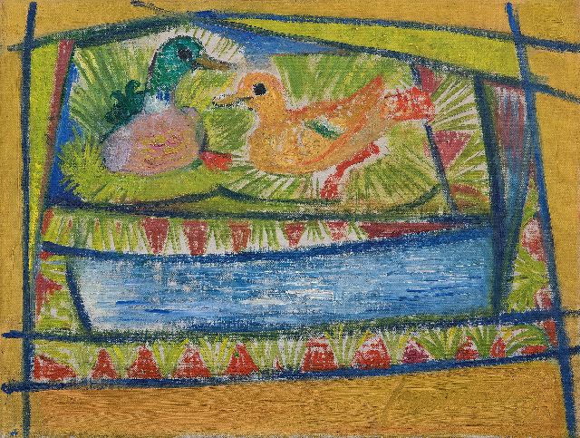 Roelof Frankot | Eendenkuikens, olieverf op doek, 30,2 x 40,2 cm, gesigneerd r.o.