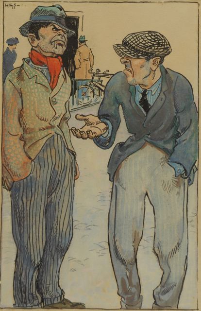 Willy Sluiter | De fietsendief: de onderhandelingen vooraf, inkt en aquarel op papier, 27,0 x 17,3 cm, gesigneerd l.b.