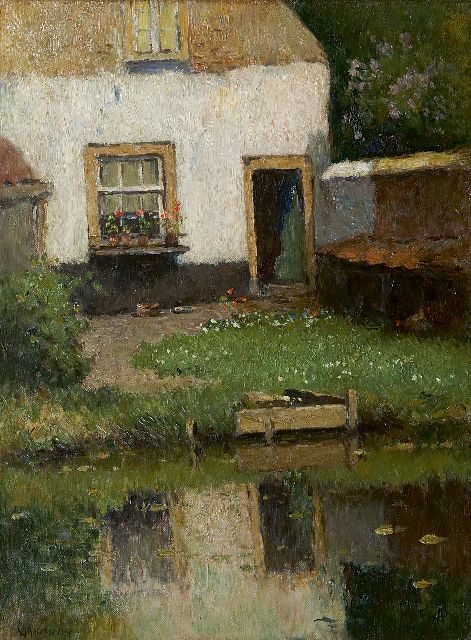 Aris Knikker | Zonnig tuintje bij het water, olieverf op doek, 40,1 x 30,1 cm, gesigneerd l.o. met pseudoniem 'W. Markestein'