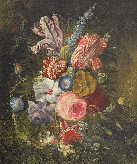 Hollandse School, 19e eeuw | Bloemenweelde, olieverf op koper, 35,7 x 29,9 cm, gesigneerd l.o. (onleesbaar)