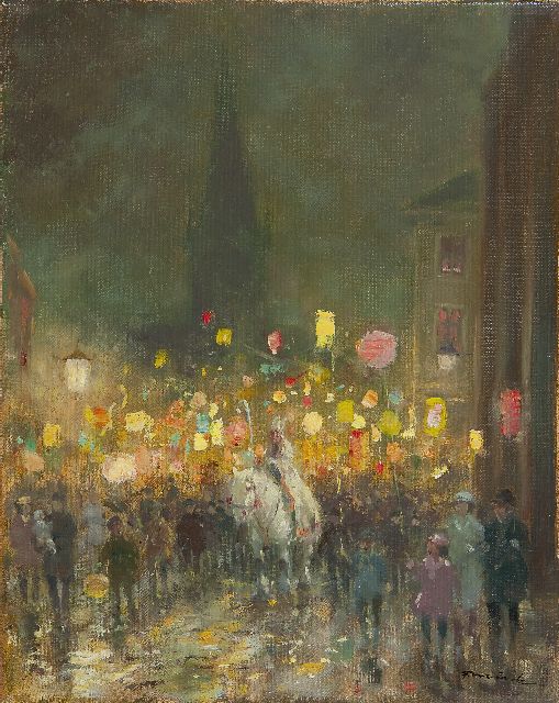Fritz Möritz | Martinsavond, Düsseldorf, olieverf op doek, 30,5 x 24,4 cm, gesigneerd r.o.