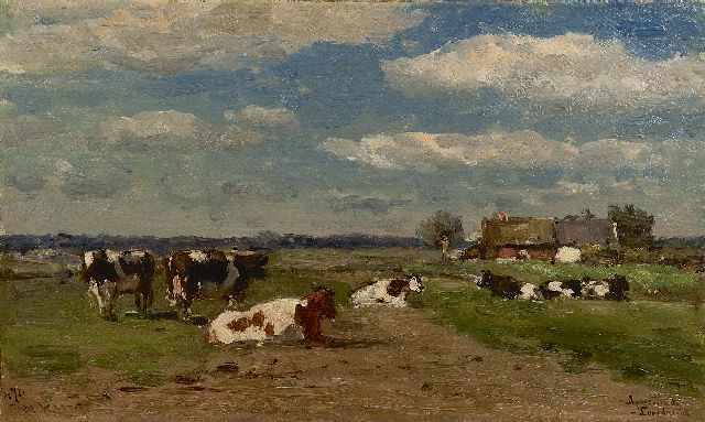 Willem Roelofs | Après-midi, Loosdrecht, olieverf op doek, 26,7 x 44,6 cm, gesigneerd l.o.