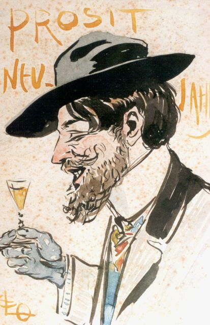Leo Gestel | Prosit, aquarel op papier, 14,0 x 9,0 cm, gesigneerd  l.o. monogram