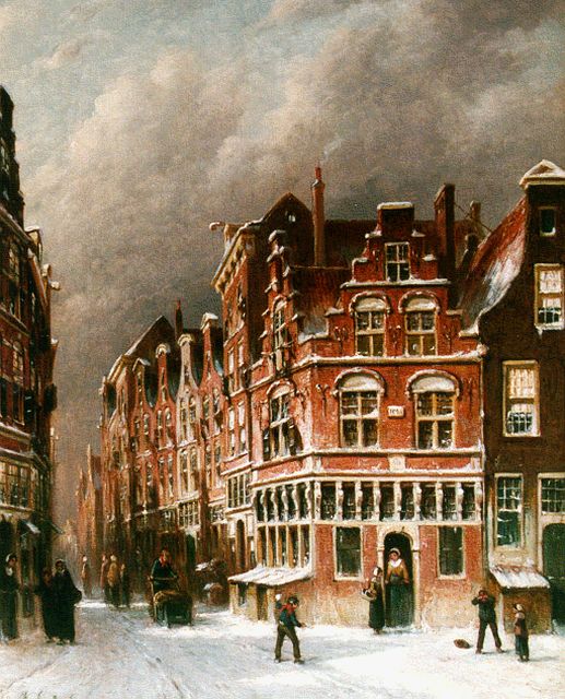 Petrus Gerardus Vertin | Besneeuwde dorpsstraat, olieverf op doek, 45,0 x 36,7 cm, gesigneerd l.o. en gedateerd '83