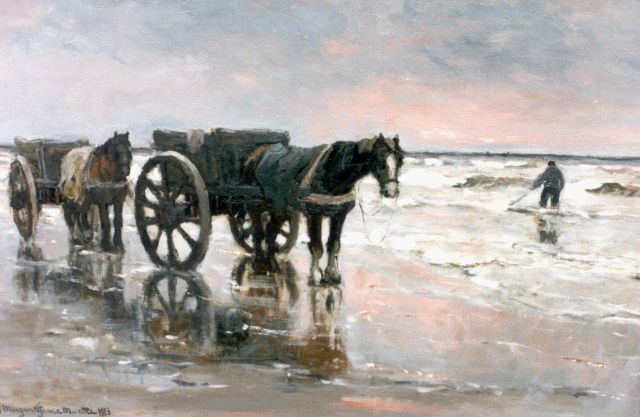 Morgenstjerne Munthe | Schelpenvissers in de branding, olieverf op doek, 42,3 x 63,0 cm, gesigneerd l.o. en gedateerd 1913