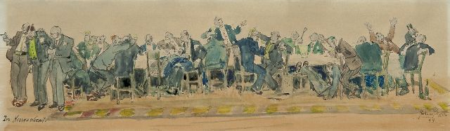 Richard Bloos | De herenavond, aquarel op papier, 14,1 x 48,9 cm, gesigneerd r.o. en gedateerd '44