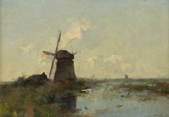Aris Knikker | Molens in de polder, olieverf op doek, 30,0 x 43,0 cm, gesigneerd r.o.