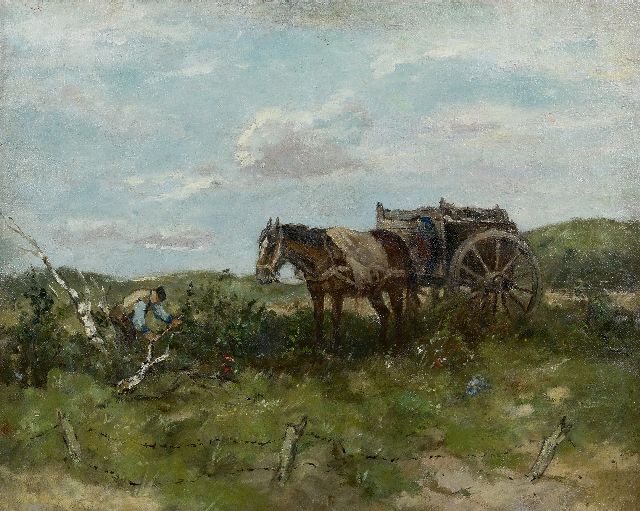 Johan Frederik Cornelis Scherrewitz | De houtsprokkelaar, olieverf op doek, 40,4 x 50,5 cm