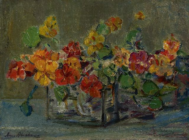 Anna Abrahams | Oost-Indische kers in een vaas, olieverf op doek, 33,0 x 44,1 cm, gesigneerd l.o.