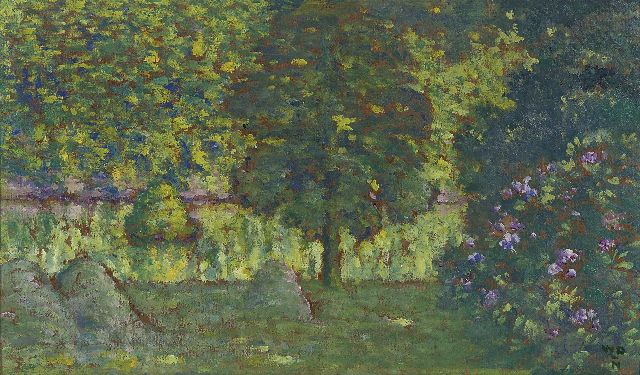 William Degouve de Nuncques | Gezicht op een parkvijver, olieverf op board, 29,4 x 50,0 cm, gesigneerd r.o. met initialen