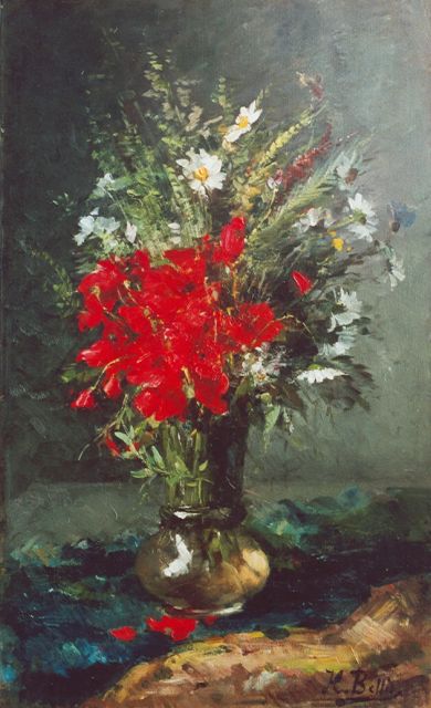 Hubert Bellis | Stilleven van margrieten en klaprozen, olieverf op doek, 76,0 x 46,2 cm, gesigneerd r.o.