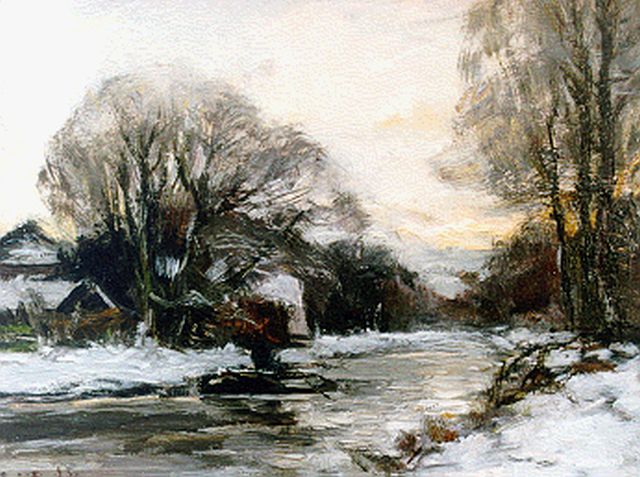 Louis Apol | Huisjes in een winterlandschap, olieverf op paneel, 21,0 x 27,1 cm, gesigneerd l.o.