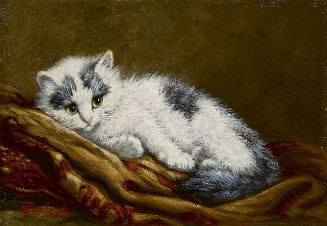 Cornelis Raaphorst | Jong poesje, olieverf op paneel, 18,2 x 26,2 cm, gesigneerd l.o.