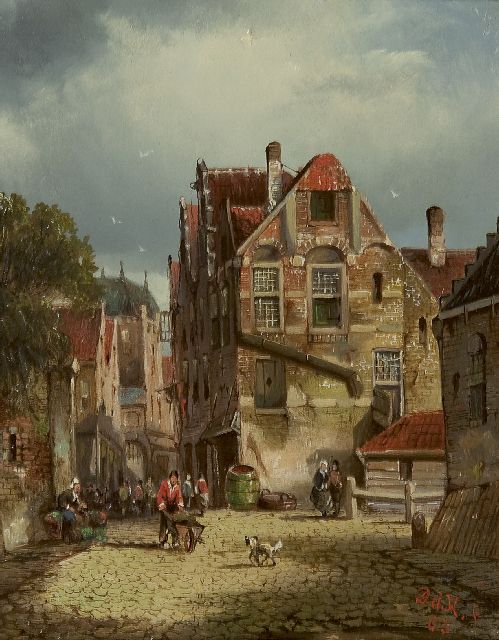 Dirk de Haan | Zomers stadsgezicht, olieverf op paneel, 19,5 x 15,5 cm, gesigneerd r.o. met initialen en gedateerd '63