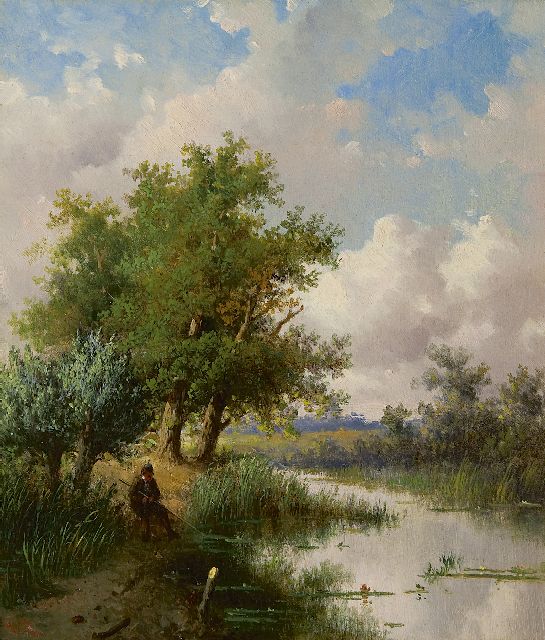 Meiners C.H.  | Hengelaar bij een sloot, olieverf op paneel 24,6 x 21,6 cm